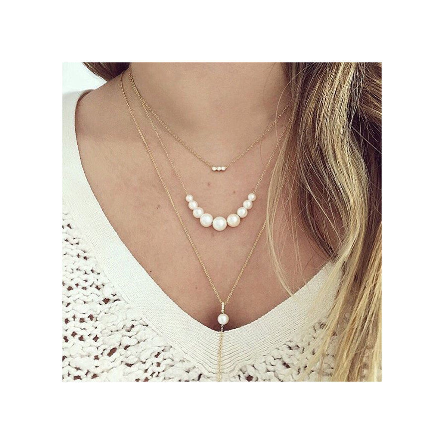 14K Gold 9-Piece Graduated Pearl Necklace for Women - Elegant Layered Pearl Jewelry for Weddings, Parties & Special Occasions