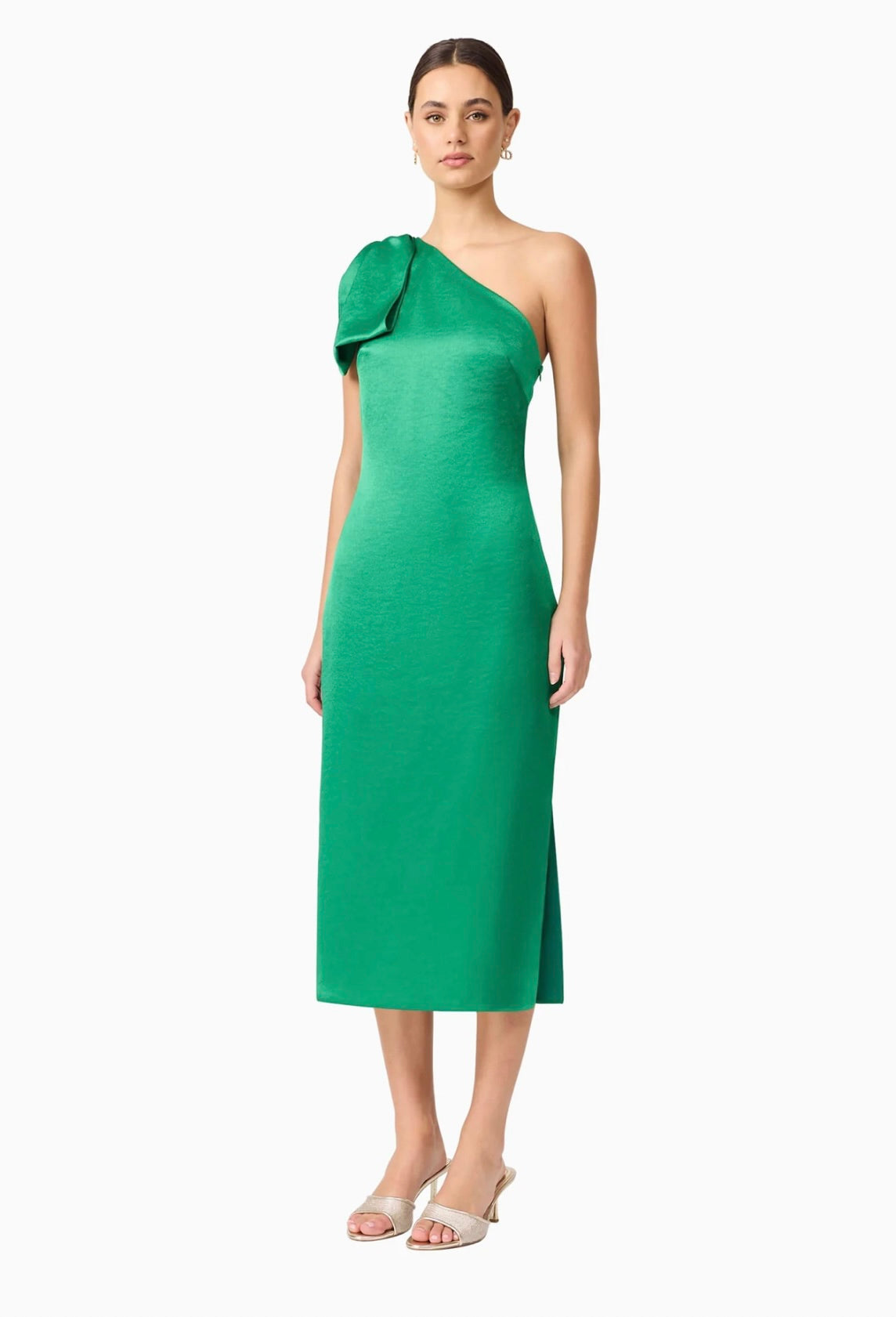 Ameera Green Asymmetrical Midi Dress - Elegant Women's Party Cocktail Dress for Evening Events & Special Occasions
