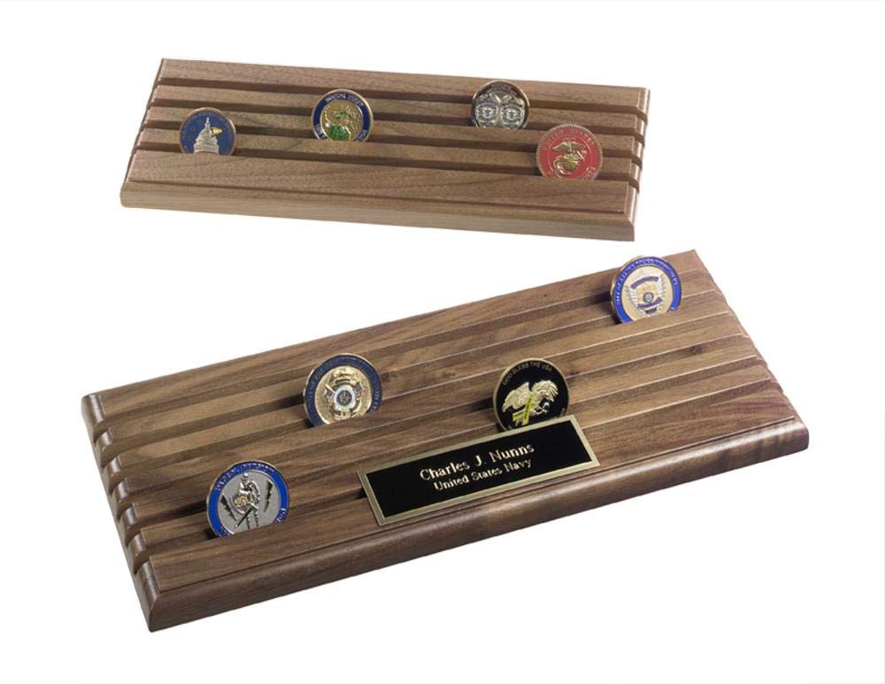 Premium Walnut Wood Coin Display Rack - 6 Row Organizer Holds 36 Coins | Flags Connections Design | Perfect for Collectors, Gift Giving & Home Office Decor