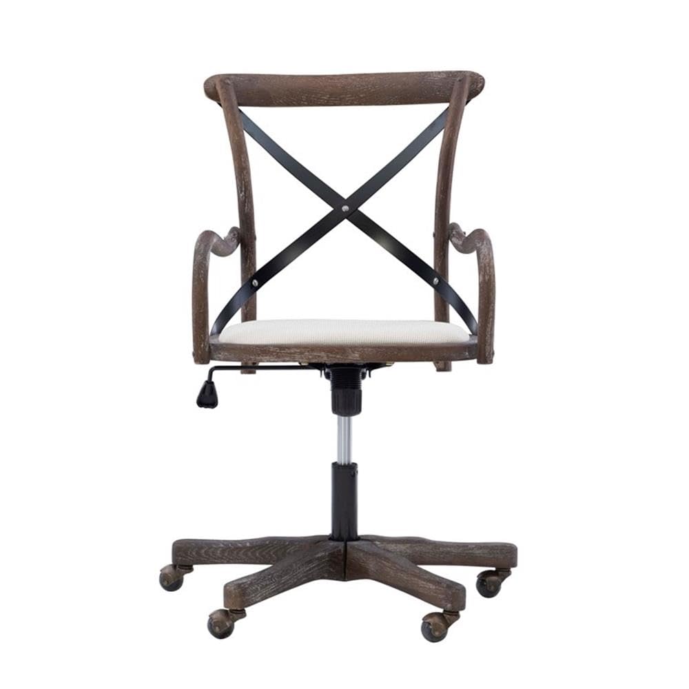 Linon Dudley Adjustable Swivel X-Back Padded Office Chair - Brown Leather Executive Desk Chair for Home, Office & Cafe Use - Ergonomic Comfort for Long Work Hours
