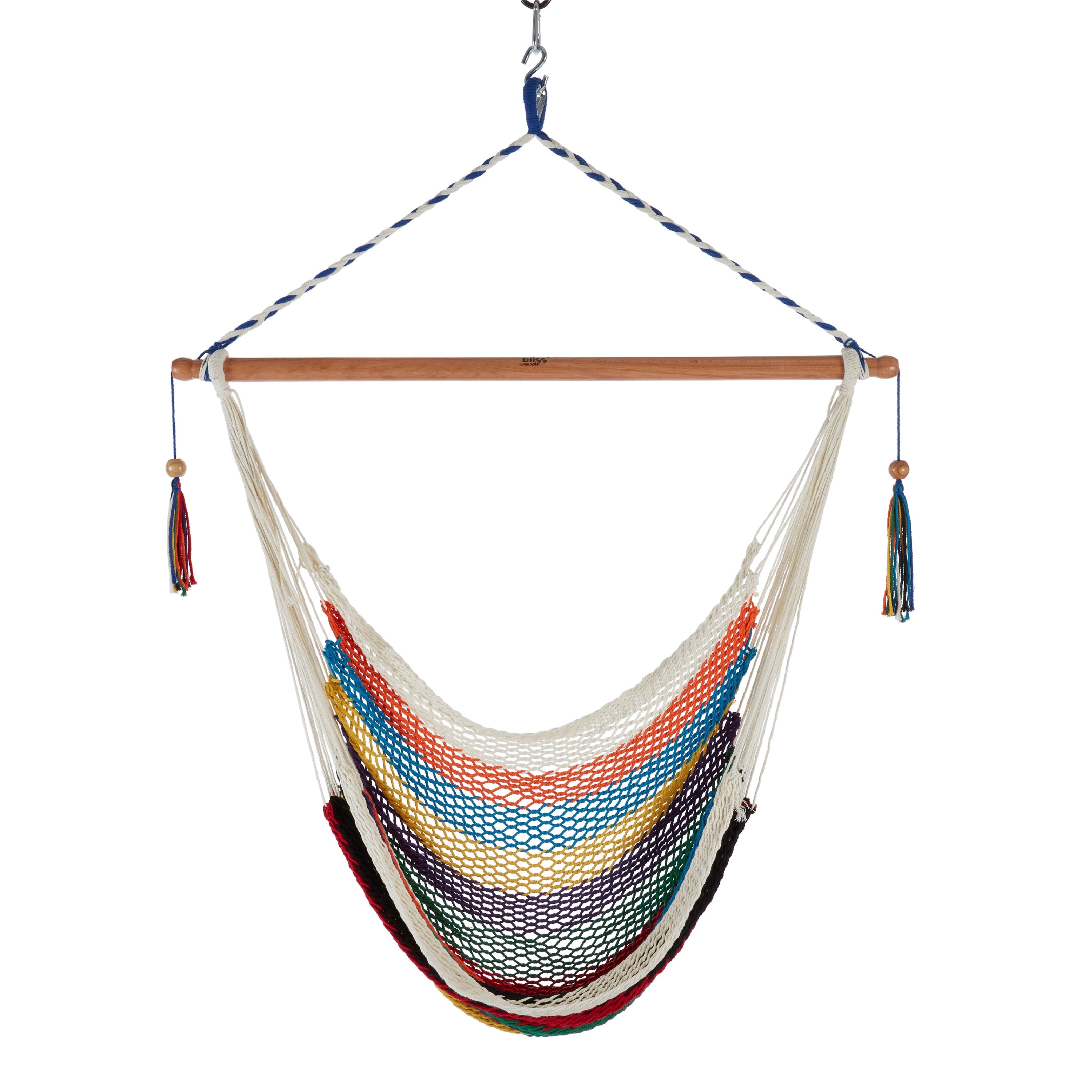 Bliss Hammocks BHC 412 Island Rope Hammock Chair with Spreader Bar & Hanging Hardware - 40 Inch Wide, 265 lb Weight Capacity (Multi-Color) - Perfect for Patio, Backyard, Porch & Outdoor Relaxation