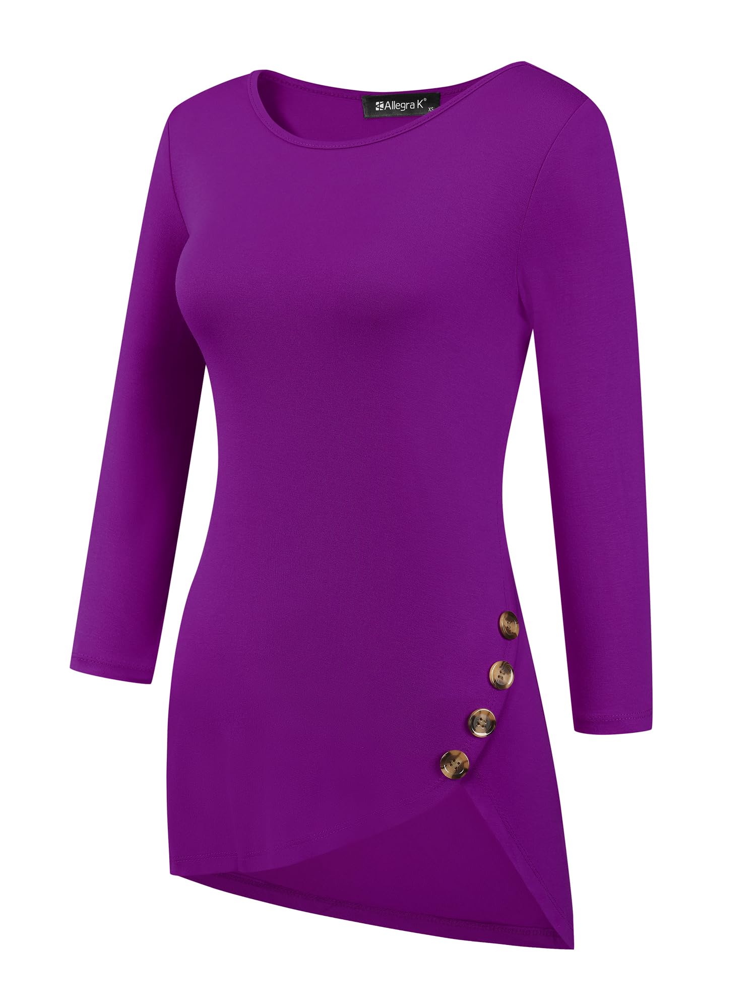 Allegra K Women's Loose Asymmetrical Hem Tunic T-Shirt - 3/4 Sleeve Round Neck Casual Top for Spring 2025 | Perfect for Everyday Wear, Office Outfits & Weekend Relaxation