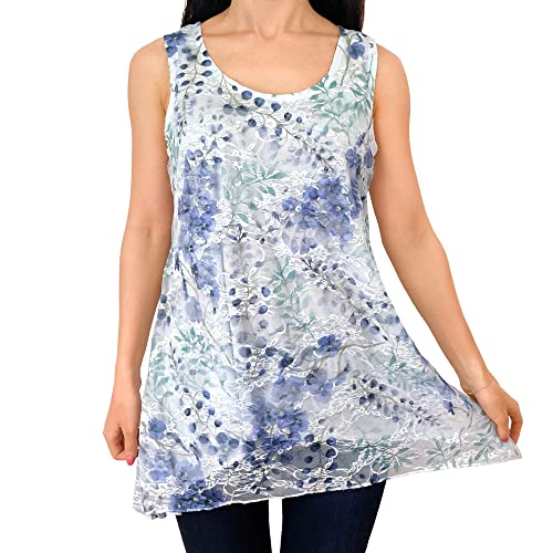 Tank - Jacaranda Teal Floral/White Stretch Lace
