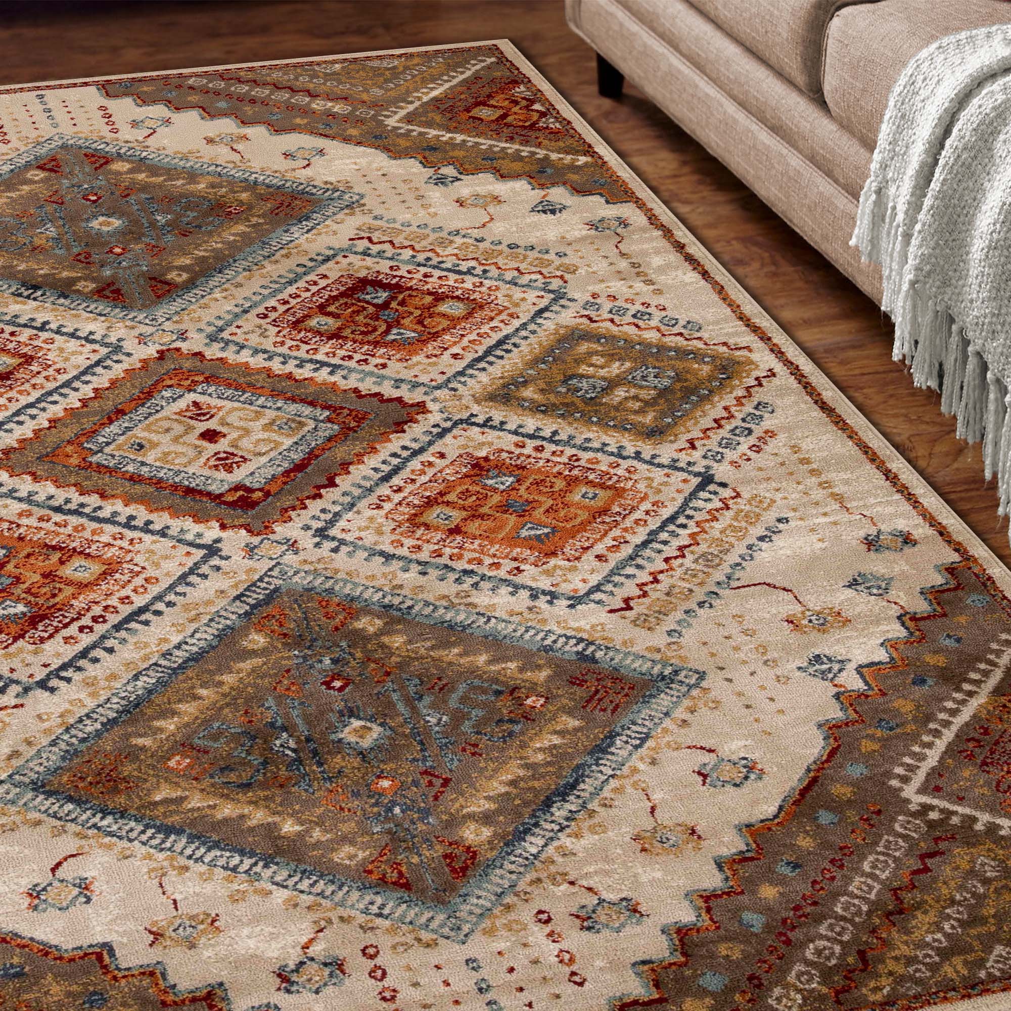 Poway Geometric Medallion Indoor Area Rug - Non-Slip Modern Bohemian Design Rug for Living Room, Bedroom, and Office Decor