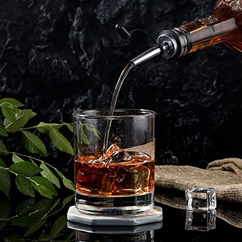 12 Pack Aozita Stainless Steel Liquor Bottle Pourers with Rubber Dust Caps - Tapered Spout & Flexible Ribs Fits 3/4