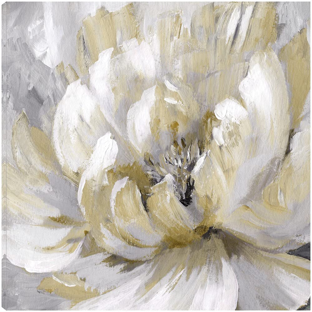 Botanical Wall Art Canvas - Spring Floral Painting for Bathroom & Bedroom Decor | 37x37 Inch Gold Leaf Plant Artwork by Artist Nan | Perfect for Home, Office & Spa Interior Design