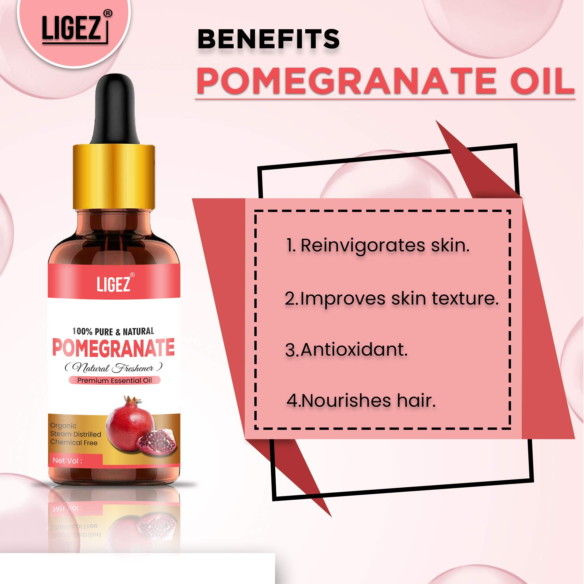 Ligez Pomegranate Seed Oil for Hair Growth & Skin Care - 30ml (Pack of 2) | Natural Face Moisturizer & Scalp Treatment for Dry Hair & Anti-Aging | Perfect for Daily Beauty Routine & Nighttime Skincare