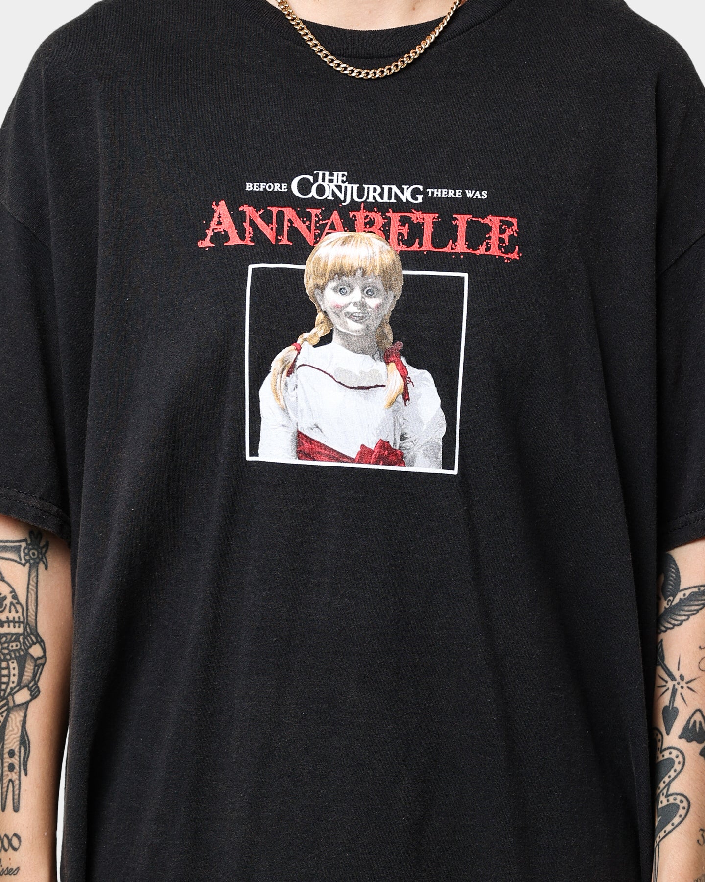 Vintage Annabelle Graphic T-Shirt - Black Washed Cotton Tee for Women | Retro Style Casual Wear for Everyday Outfits & Street Fashion