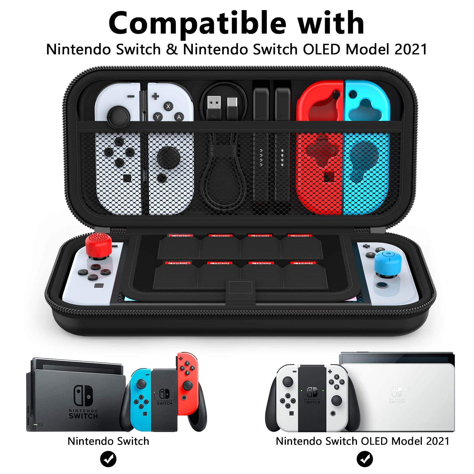 HEYSTOP Protective Case for Nintendo Switch & Switch OLED - Durable Travel Carry Case with Extra Storage Space | Black Unisex Design | Perfect for Gaming On-The-Go & Accessories Organization