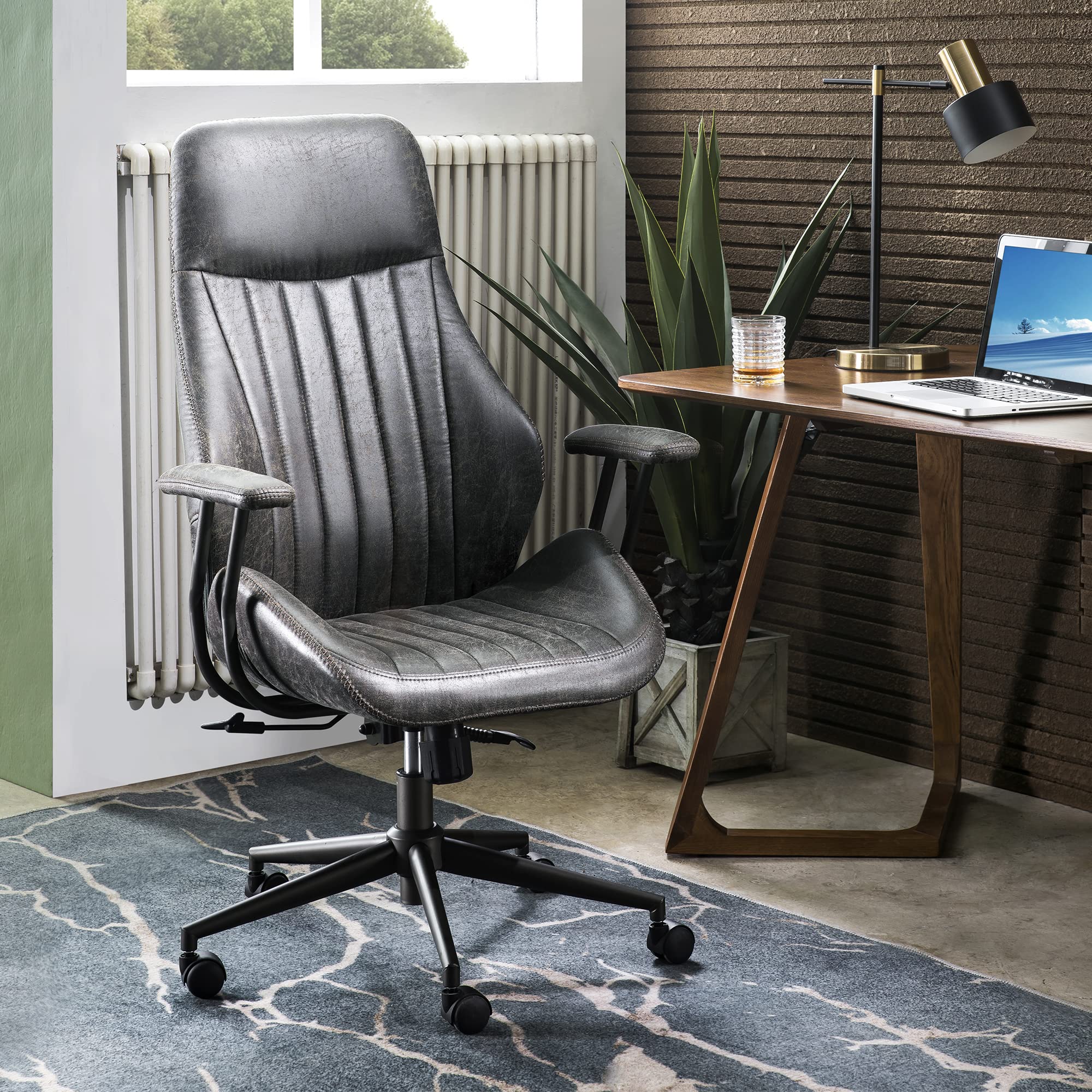 Ergonomic Office Chair with High Back Lumbar Support - Adjustable Height Swivel Task Chair for Home & Office - Modern Computer Desk Chair with Rolling Wheels & Suede Fabric (Dark Grey) - Perfect for Long Work Hours, Gaming & Remote Work