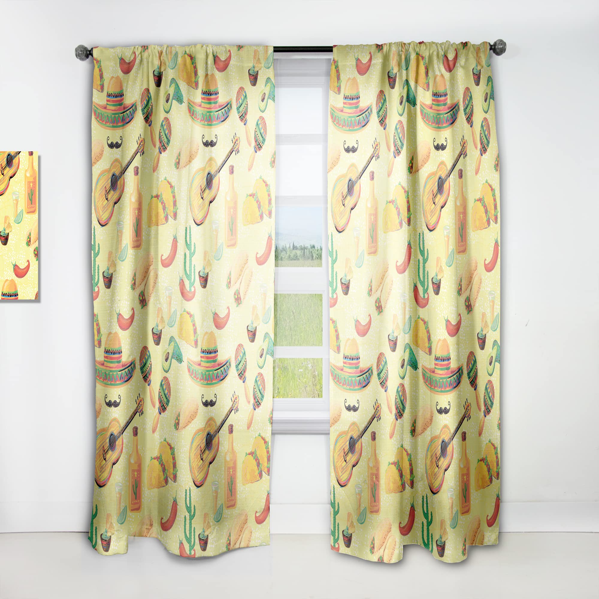 DesignQ Thermal Insulated Blackout Curtains - Mexican Music Pattern Single Panel (52x108 inches) for Bedroom & Living Room - Soundproof & Energy Efficient Window Drapes for Home Decor, Party, and Studio Use