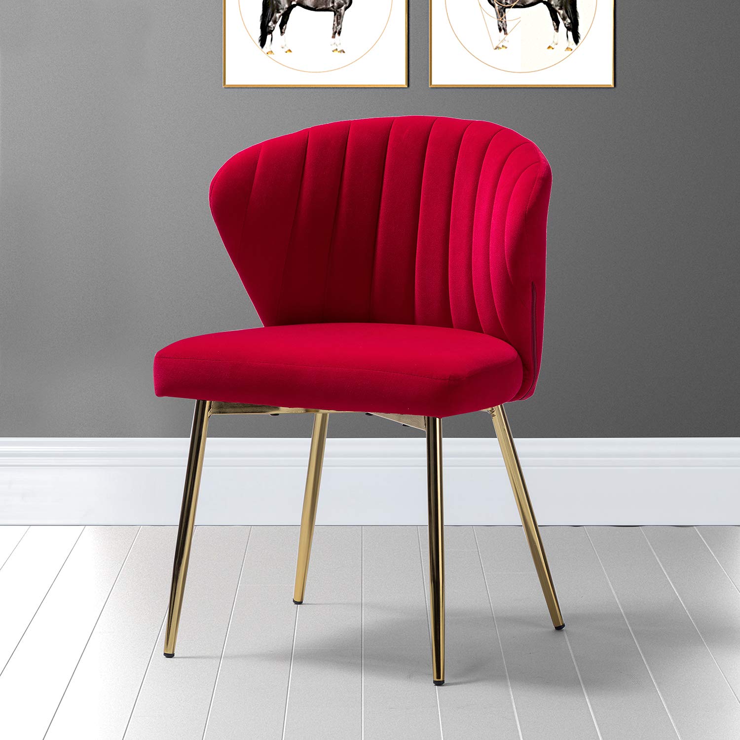 TINA'S HOME Modern Velvet Dining Chairs - Gold Metal Leg Accent Chairs with Tufted Back, Upholstered Side Chairs for Living Room, Kitchen, Vanity & Patio | Elegant Home Decor for Small Spaces (Red)