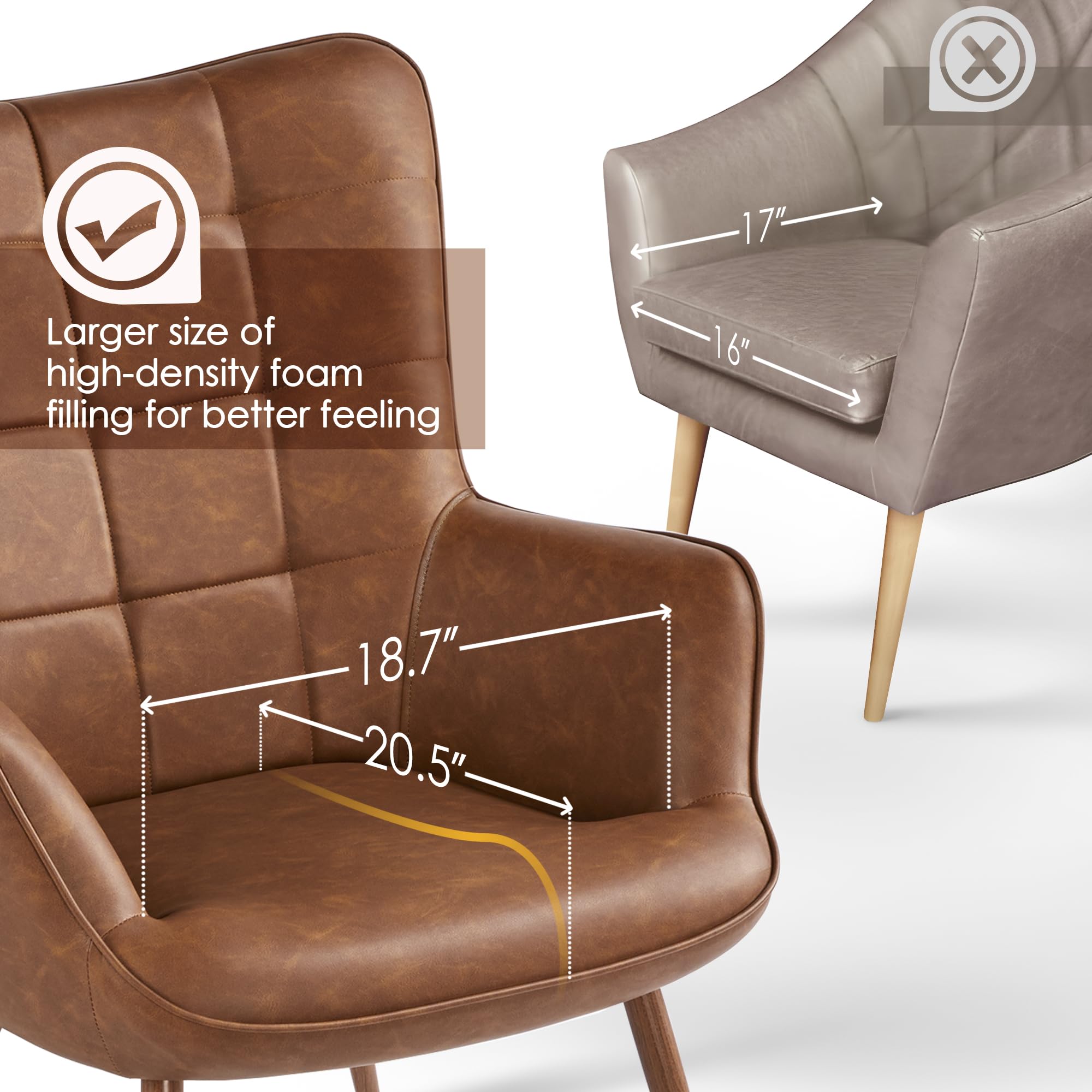 Yaheetech Genuine Leather Accent Chair - Modern Living Room Armchair with Sturdy Metal Legs for Bedroom, Office & Lounge - Comfortable Camel Brown Seating for Relaxing & Decor