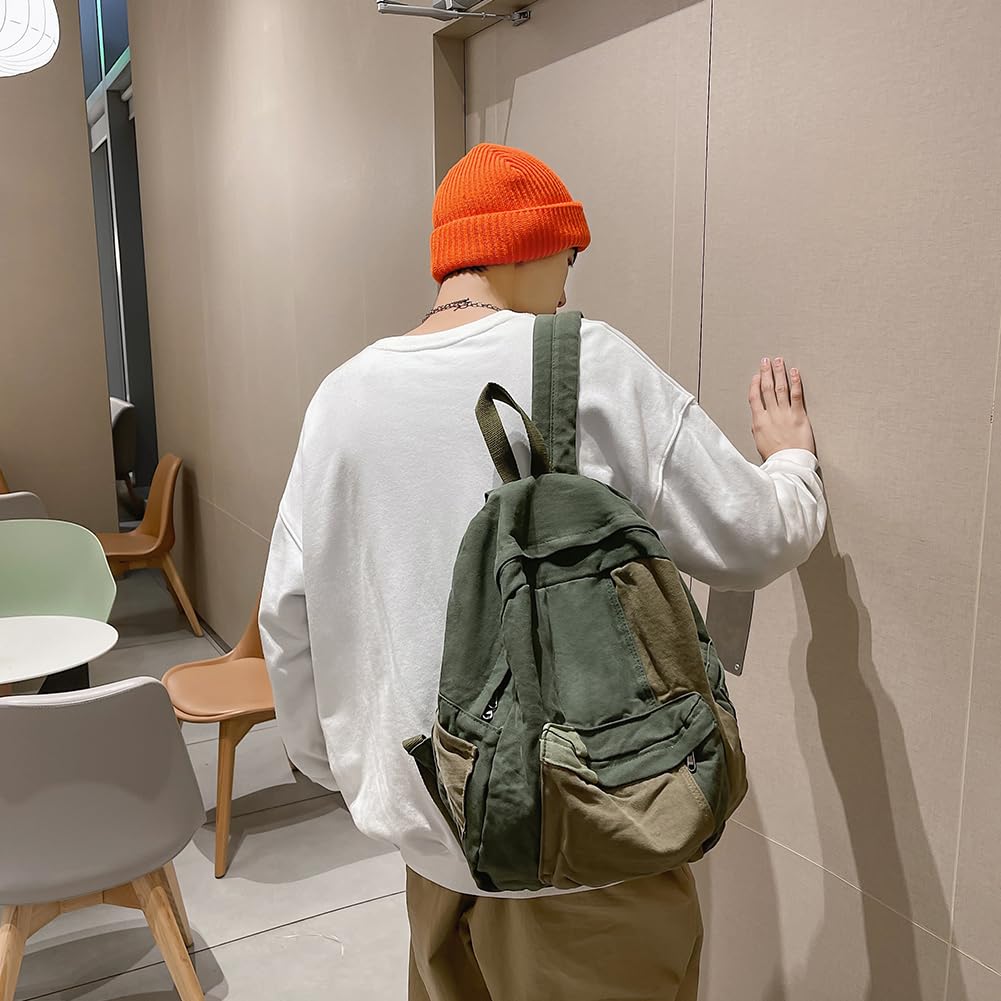 DKIIL NOIYB Canvas Backpack - Lightweight Laptop Backpack for Women & Men, Grunge Aesthetic Travel Daypack with Contrast Colors - Perfect for School, Work, Commuting and Urban Adventures