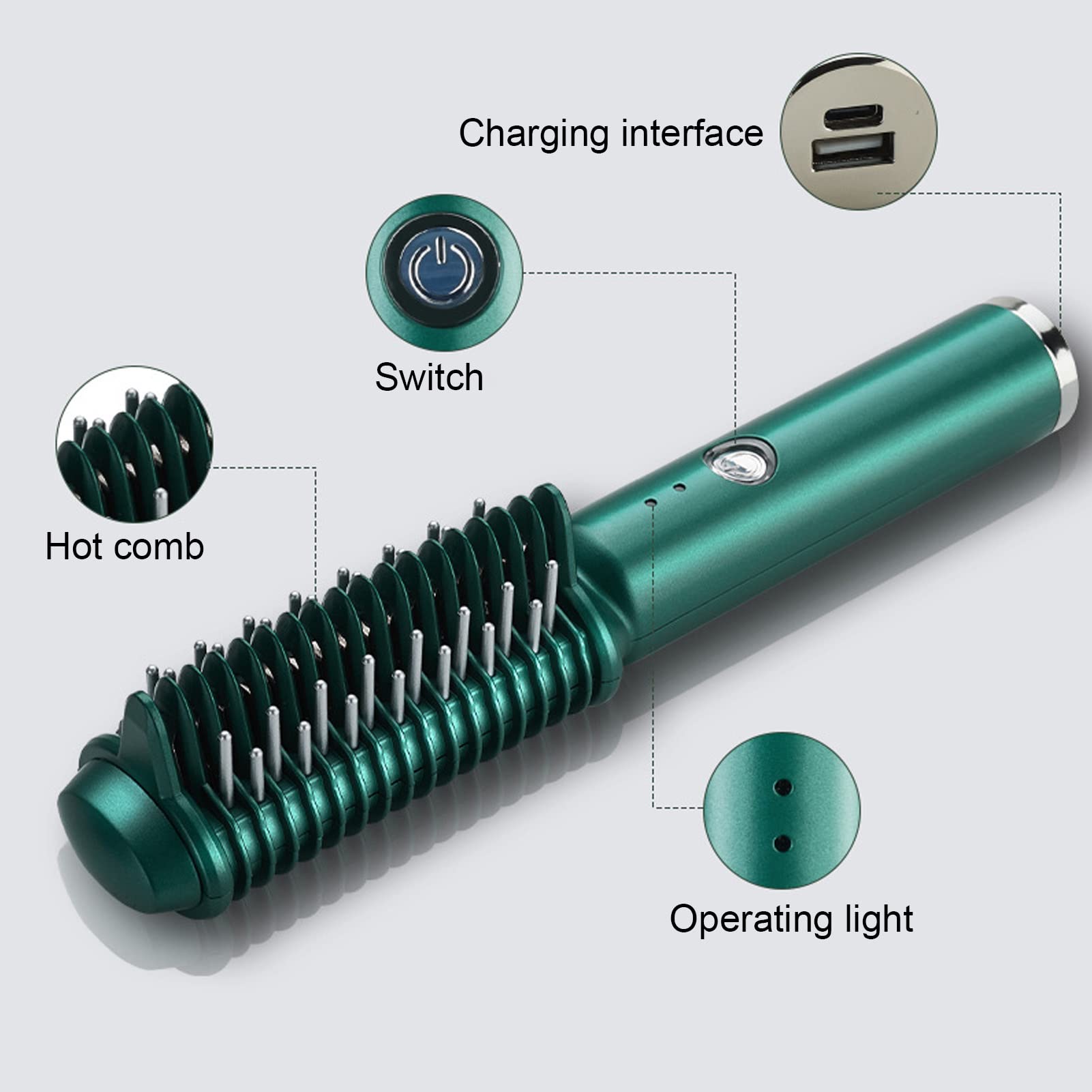 LV.Life Cordless Hair Straightener Brush - USB Rechargeable Fast Heating Styling Tool with Anti-Scald Design for Women & Men - Perfect for Travel, Home Use & Salon Styling