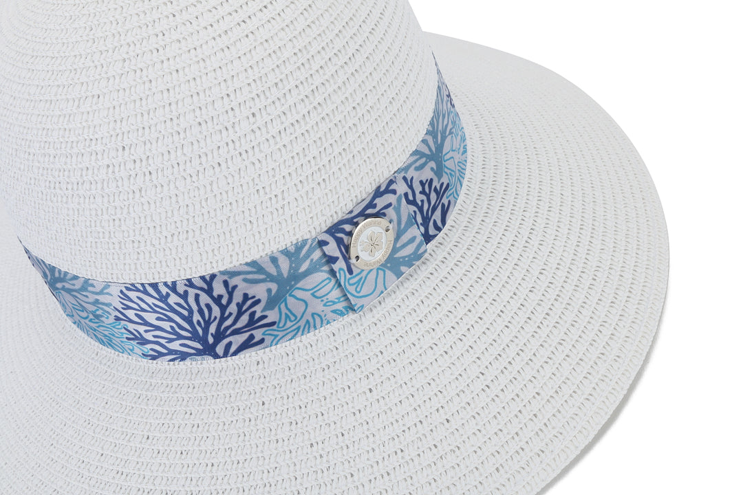 Elegant White Coral Blue Orchid Hat - Stylish Floral Headwear for Women, Perfect for Weddings, Garden Parties & Summer Outings