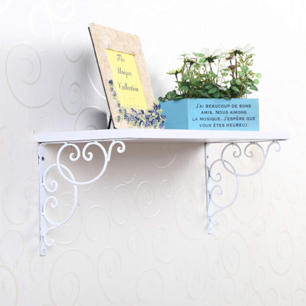 4-Pack White Decorative Cast Iron Floating Shelf Brackets - Medium Size L-Shaped Wall Mounted Brackets for Shelves, Perfect for Living Room, Bedroom, and Kitchen Storage Organization