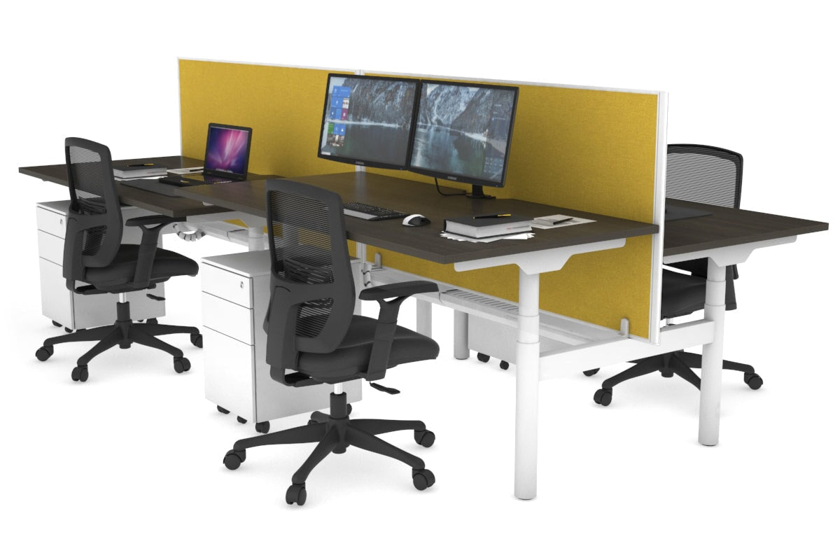 Flexi Premium Height Adjustable 4-Person H Bench Workstation - White Frame [1200L x 800W with Cable Management] - Ideal for Office, Coworking Spaces & Collaborative Work Environments