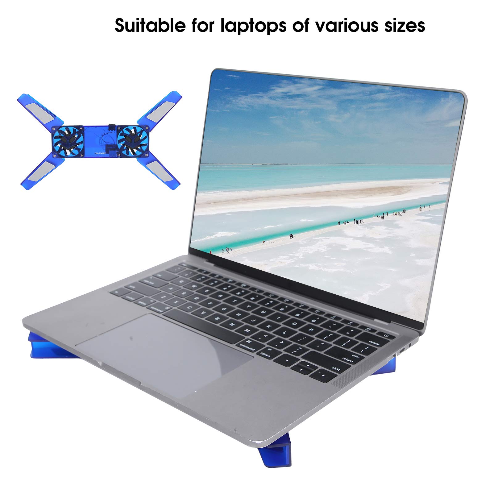 Laptop Cooling Stand with 2 Fans, Foldable USB-Powered Laptop Cooler Pad, Blue Computer Cooling Fan for Enhanced Performance and Gaming