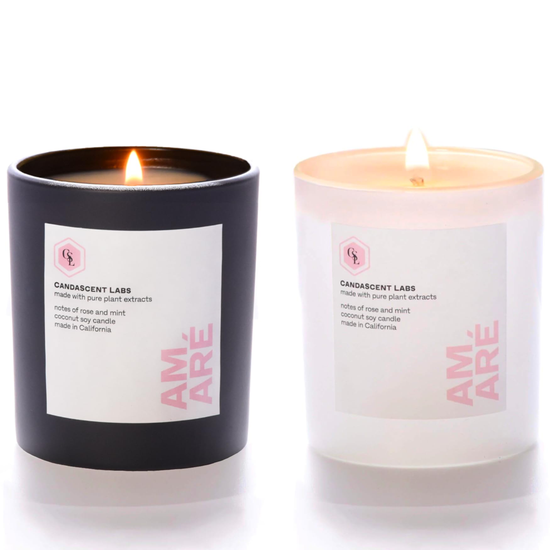 Amaré Love Scented Candle Set - 100% Natural Rose & Mint Botanical Candles for Couples, Romantic Gifts, Aromatherapy & Relaxation | Perfect for Valentine's Day, Anniversary & Spa Nights