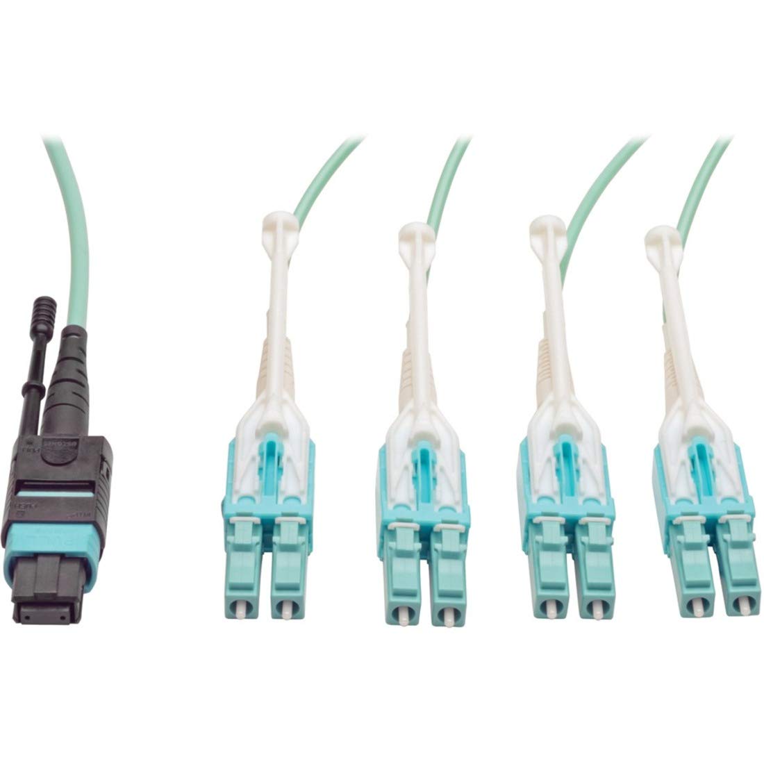 Tripp Lite 6-Feet MTP/MPO to 8xLC Fan-Out Cable - 40GBase OM3 Plenum Rated Aqua - Ideal for Data Centers & High-Speed Network Installations