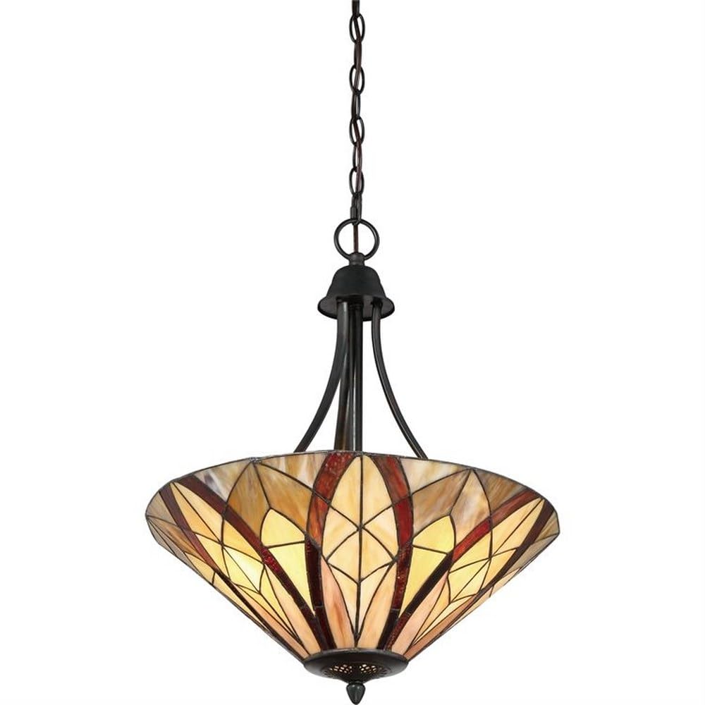 Tiffany Style Bowl Pendant Light with 3 Lights - Handcrafted Stained Glass Transitional Ceiling Fixture (71-Bel-2014323) - Perfect for Dining Room, Kitchen Island or Entryway Lighting