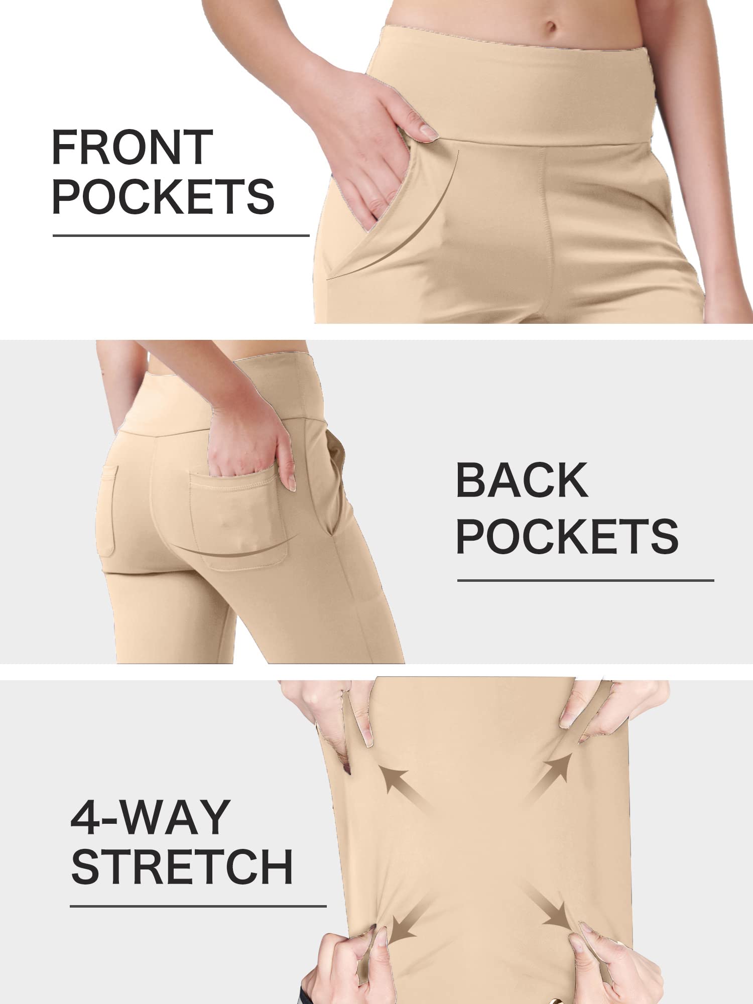 Nuveti Women's High Waisted Bootcut Yoga Pants with 4 Pockets - Tummy Control Workout Pants, Bootleg Dress Pants for Office, Yoga & Casual Wear