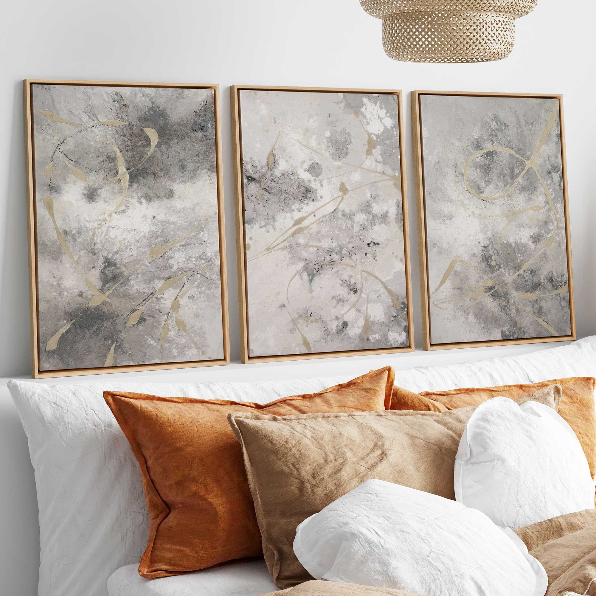 Gilded Whispers - Set of 3 Premium Canvas Wall Art Prints | Elegant Home Decor for Living Room, Bedroom & Office