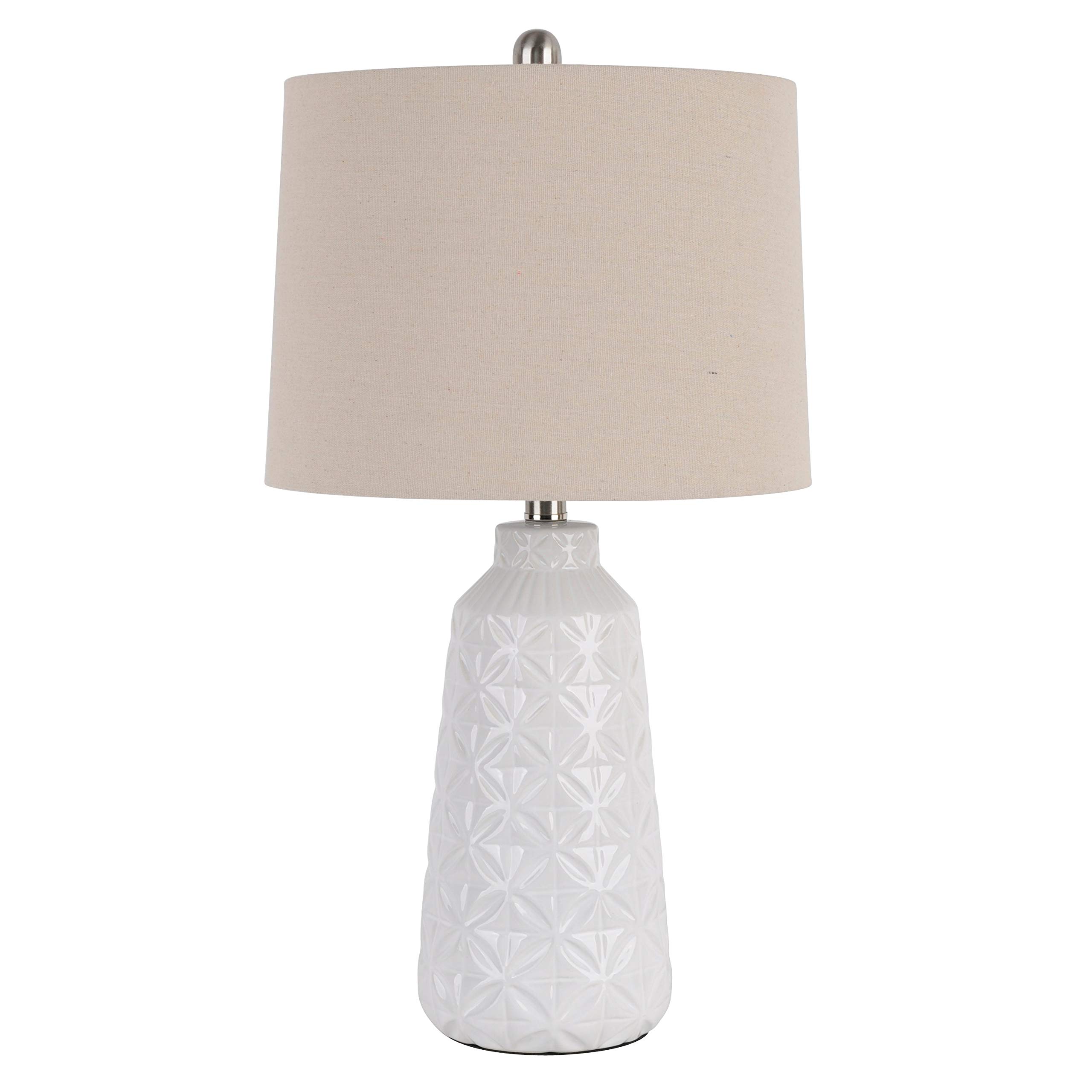 Geo Ceramic LED Table Lamp - White Bohemian Modern Design with Included Bulbs - Perfect for Living Room, Bedroom, or Office Decor