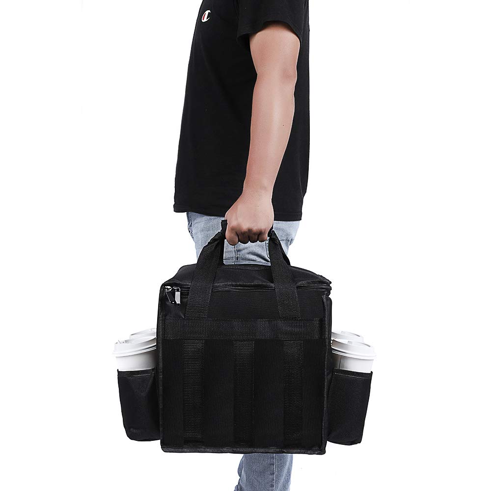 Large Insulated Food Delivery Bag with Cup Holders | Foldable Pizza Delivery Bag | Heavy Duty Thermal Grocery Bag for Camping, Catering & Restaurants | Perfect for Hot/Cold Food Transport & Outdoor Picnics