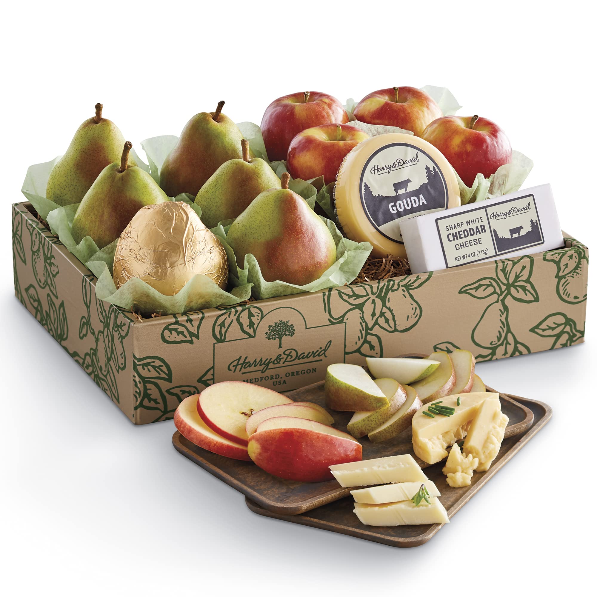 Harry & David Classic Pears, Apples & Cheese Gift Basket - Premium Fruit & Cheese Collection for Holidays, Corporate Gifts & Special Occasions