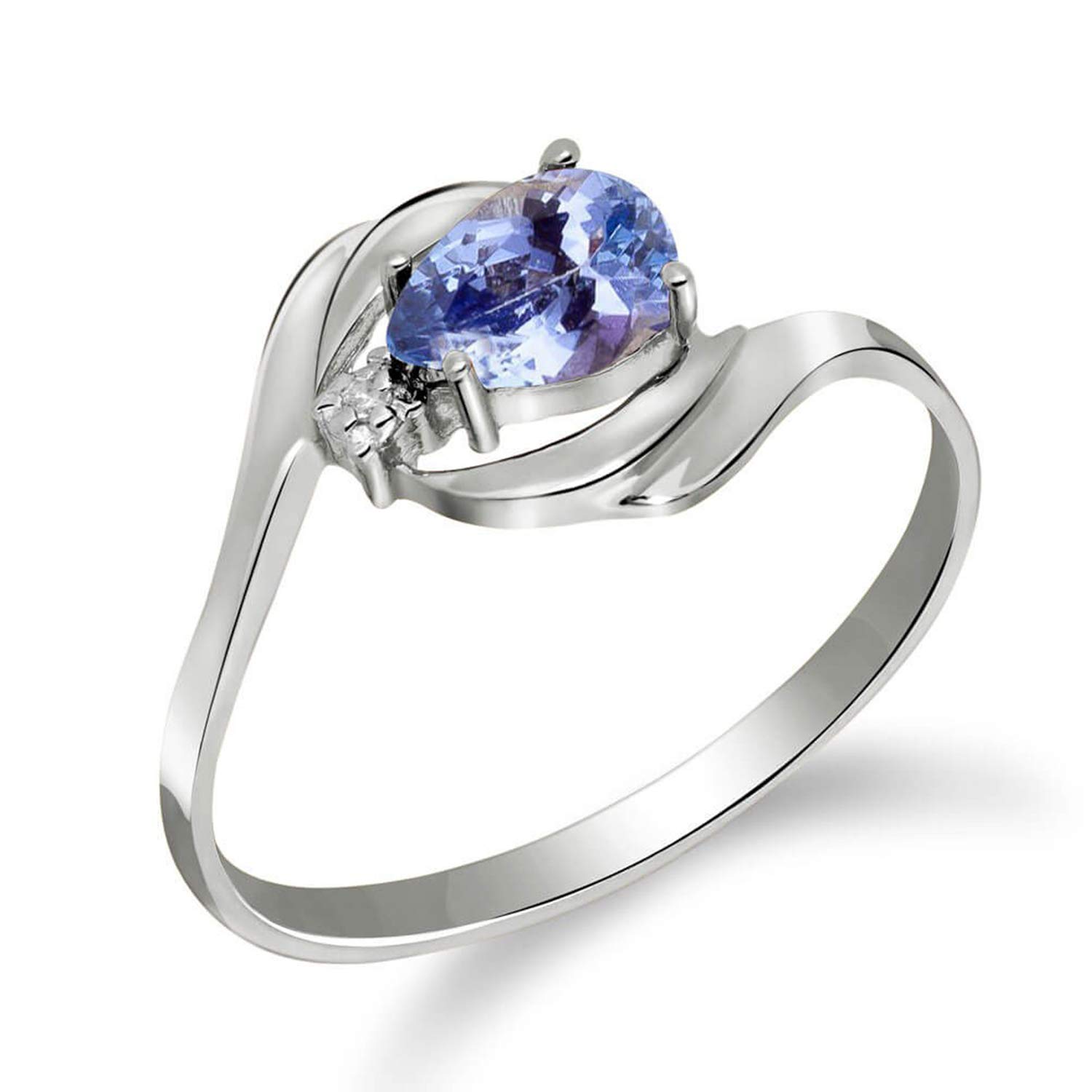 14K Solid White Gold Ring with Natural Diamond & Pear Tanzanite - Elegant Jewelry for Weddings, Anniversaries & Special Occasions