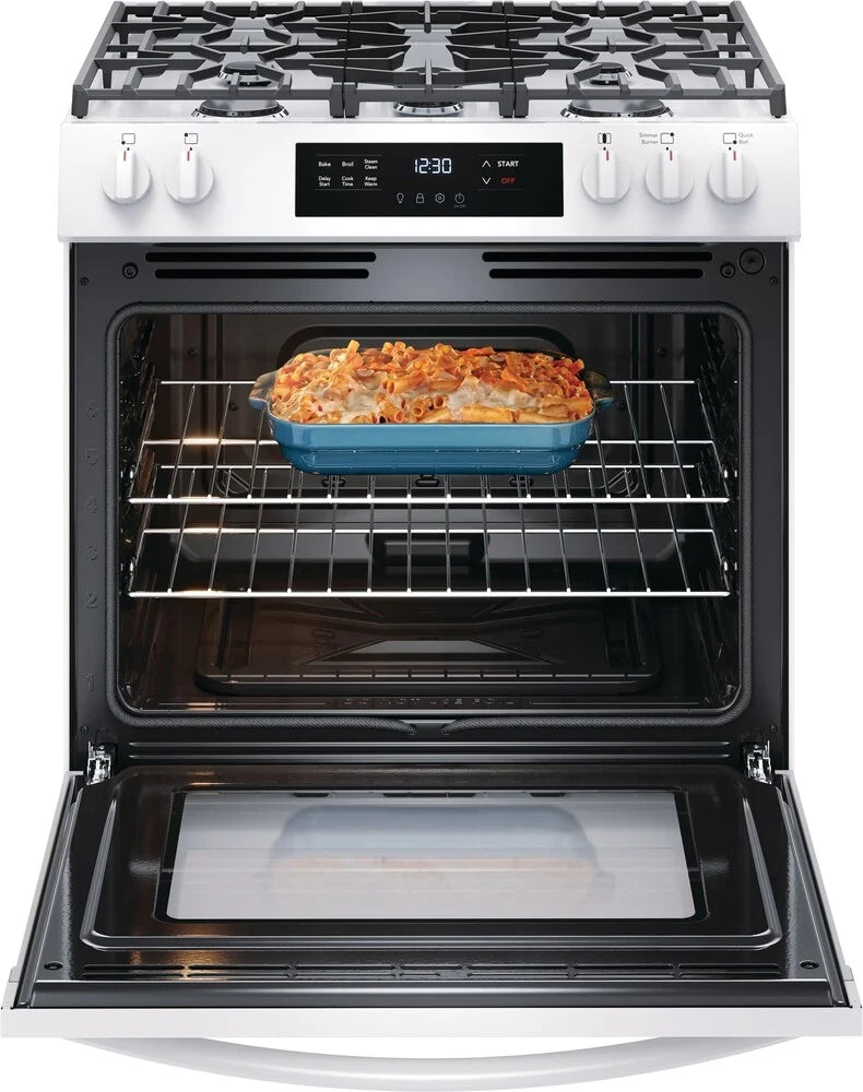 Frigidaire FCFG3062AW 30-Inch Gas Range with Steam Clean Function - White | Professional Kitchen Appliance for Baking, Roasting & Family Cooking