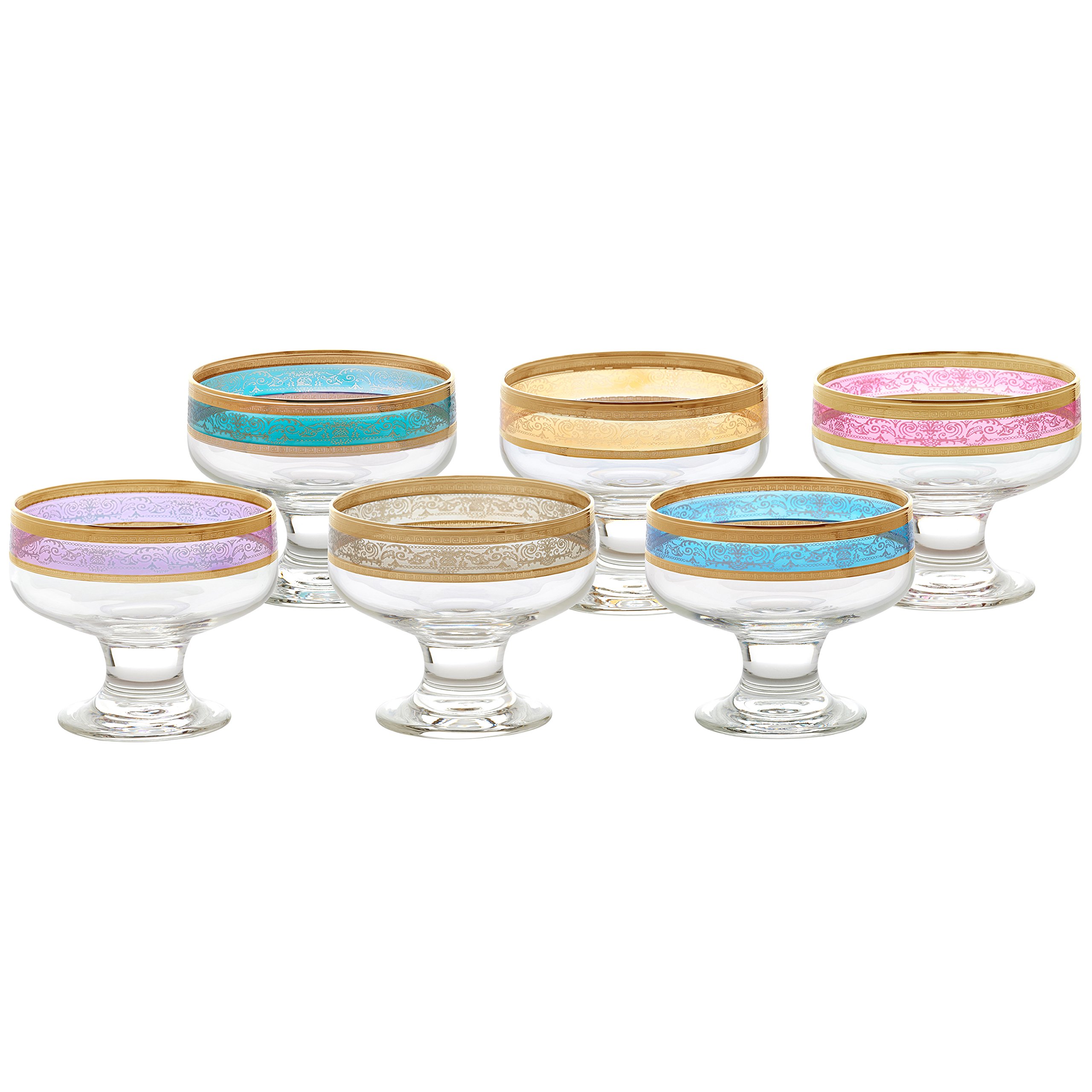 Elegant Modern Glass Pedestal Bowl Set of 6 - 6 oz Multicolor Serving Bowls for Parties, Events, Desserts & Appetizers - Perfect for Entertaining, Weddings & Home Decor