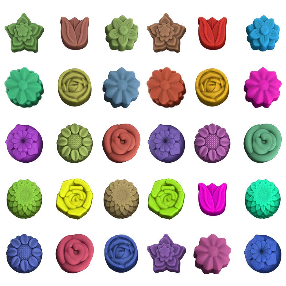 5 Pack Flower Chocolate Molds Set - BPA Free Non-Stick Silicone Candy Molds for Hard Candy, Gummy, Keto Fat Bomb, Jello, Ice Cube & Soap Making (16 Shapes: Rose, Daisy, Sakura, Sunflower, Tulip) - Perfect for DIY Desserts, Party Favors & Home Baking