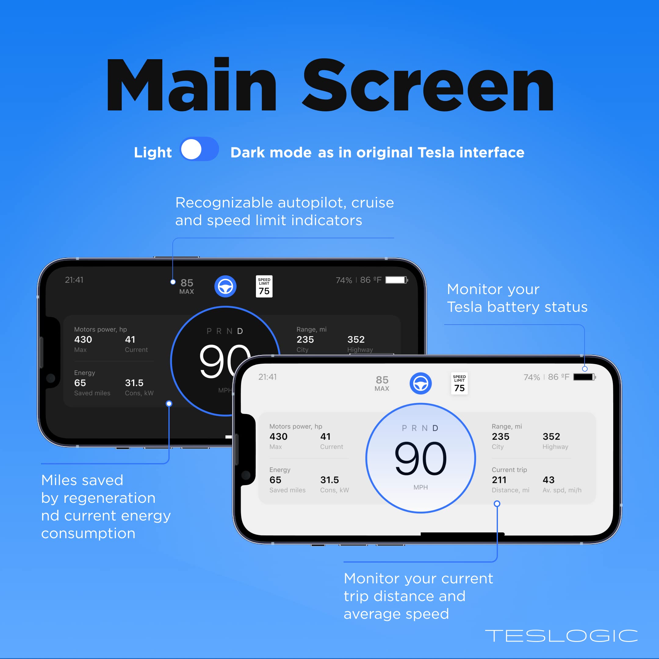 Teslogic v2: Digital Instrument Cluster with Custom Shortcuts for Tesla Model 3 (2021+) & Model Y (All Years) - Wireless Charger Not Included | Real-Time Driving Data Display for Enhanced Safety & Convenience