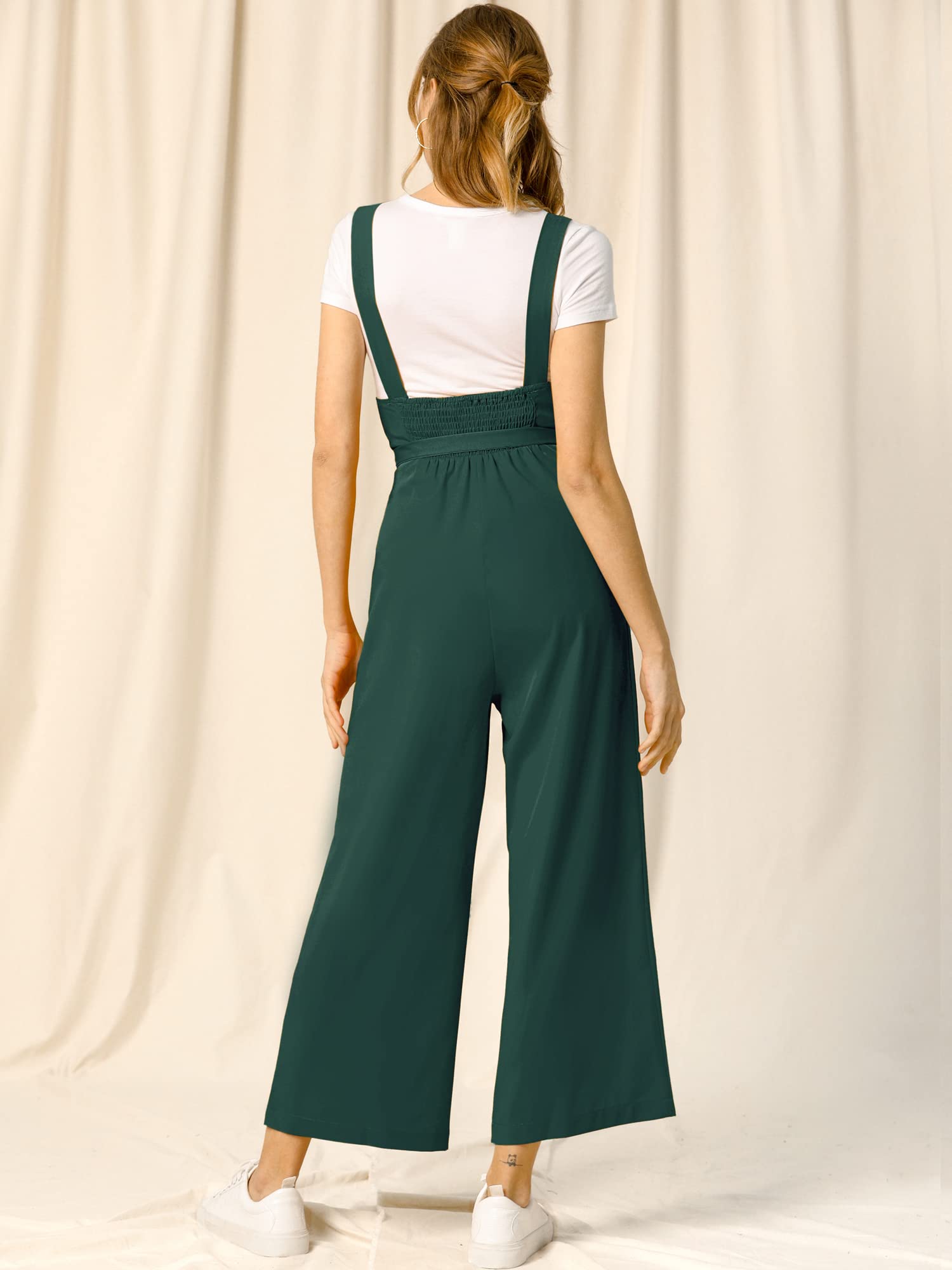 Allegra K Women's High Waist Wide Leg Belted Jumpsuit with Buttons - Stylish Long Overalls for Casual Wear, Office Outfits & Spring Fashion
