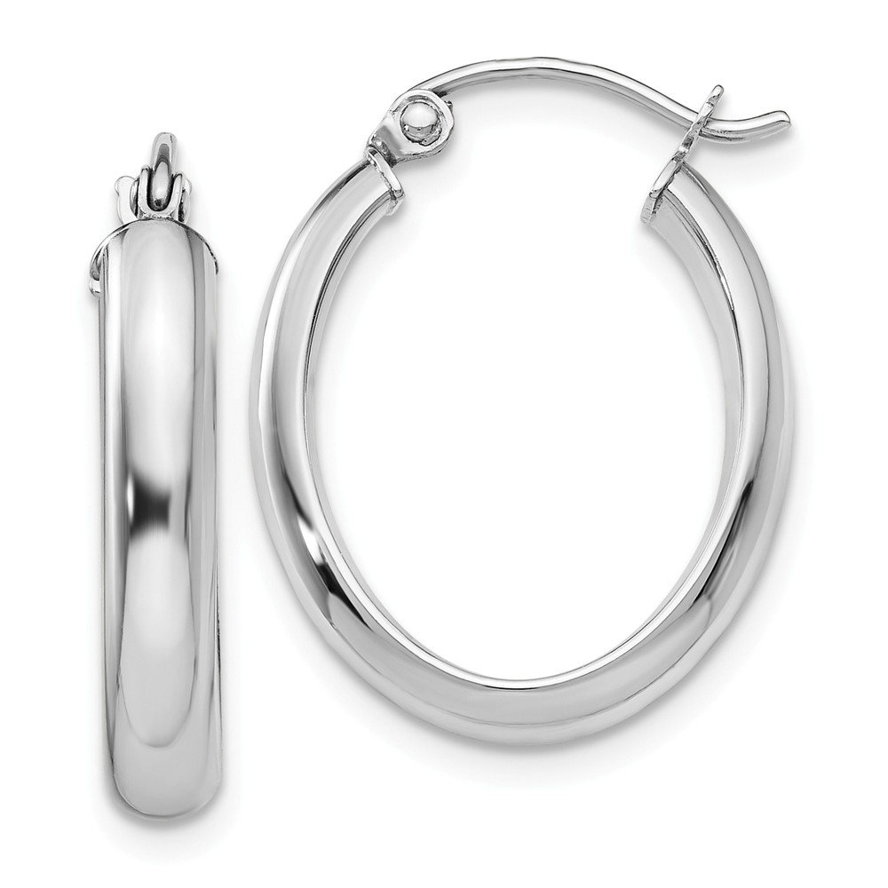 14K White Gold Oval Tube Hoop Earrings - 3.75mm Polished Solid Gold Hoops for Women | Perfect for Everyday Wear, Parties & Special Occasions