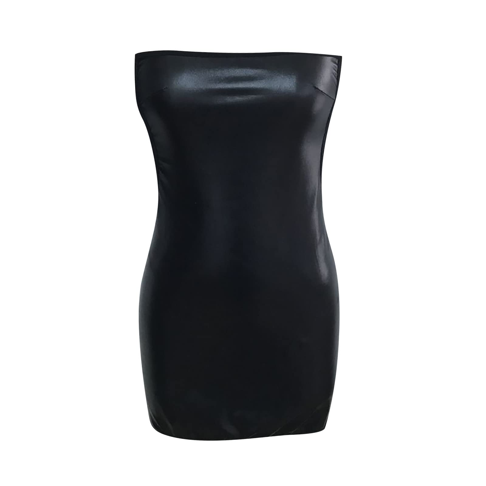 Sexy Wet Look Leather Mini Dress for Women - Tight Bodycon Clubwear & Party Romper Bodysuit | Perfect for Nightclubs, Date Nights & Costume Parties
