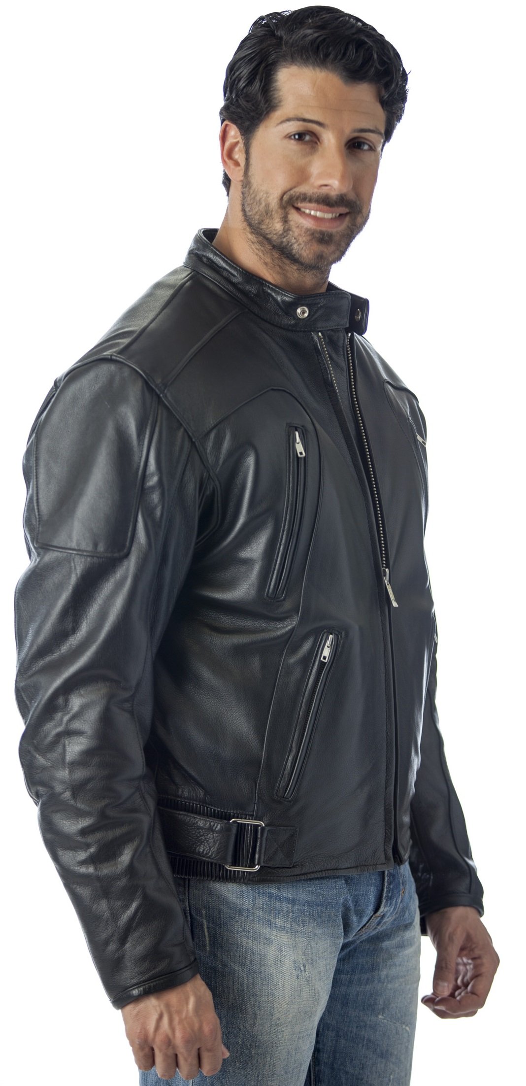 REED Men's Premium Genuine Leather Motorcycle Jacket with Zipper Air Vents - Breathable Biker Jacket for Riding, Cruising & Outdoor Adventures