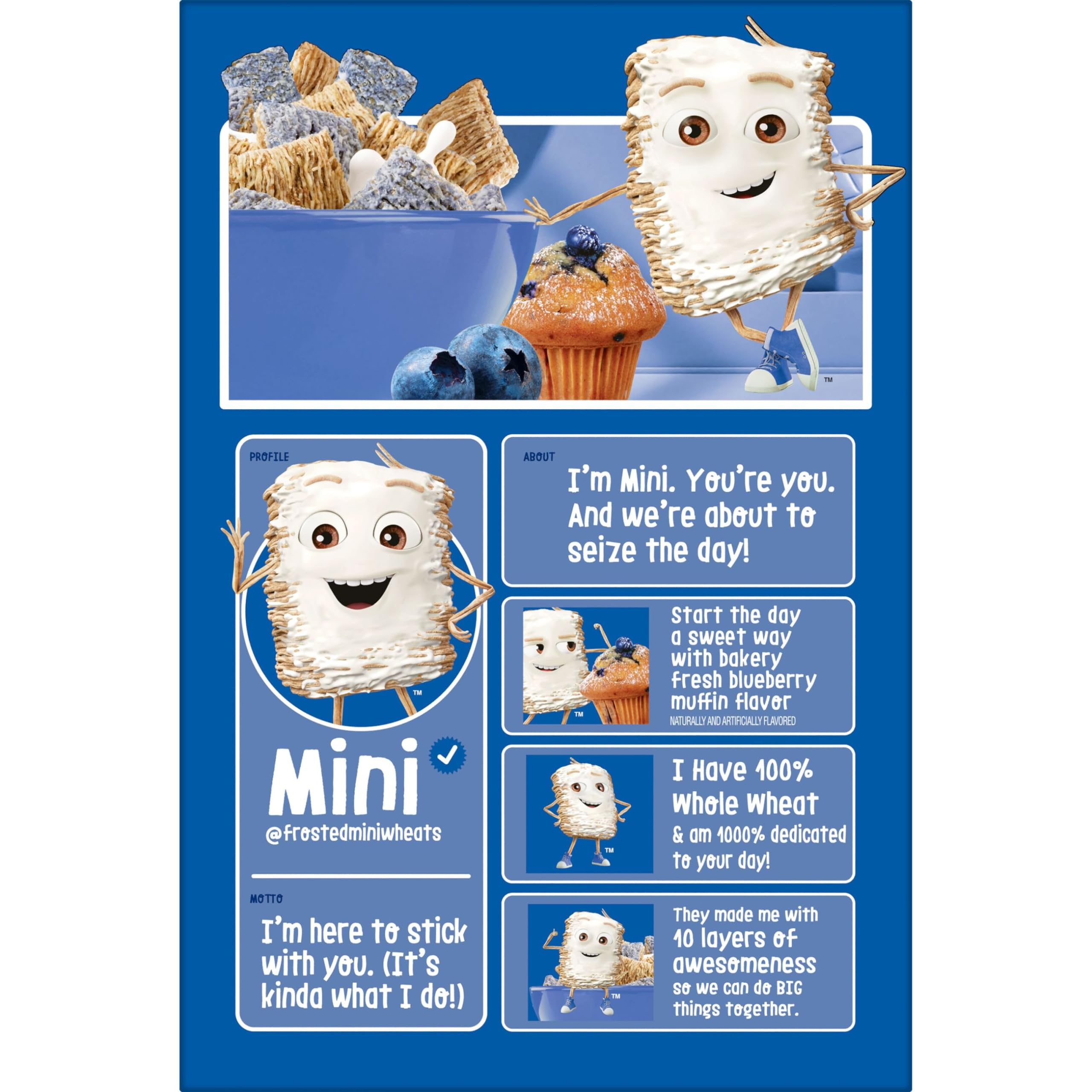 Kellogg's Frosted Mini Wheats Blueberry Muffin Breakfast Cereal - High Fiber Whole Grain Cereal for Kids & Adults - 14.3oz Box - Perfect for School Lunches, Office Snacks & Family Breakfast