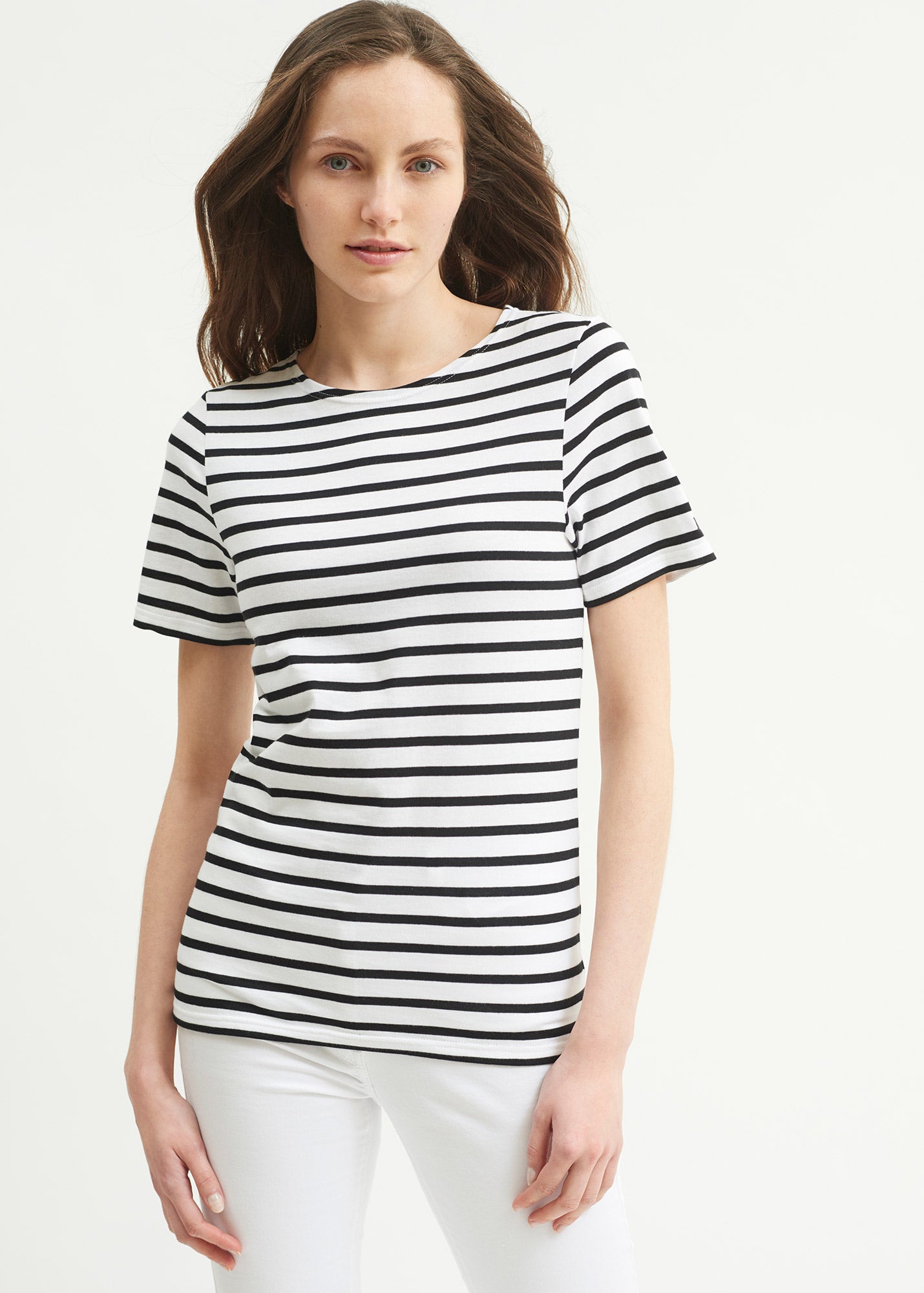 LEVANT MODERN Breton Stripe Short Sleeve Shirt for Men & Women | Soft 100% Cotton Comfortable T-Shirt | Casual Unisex Fit (White/Black) | Perfect for Beach, Vacation & Everyday Wear