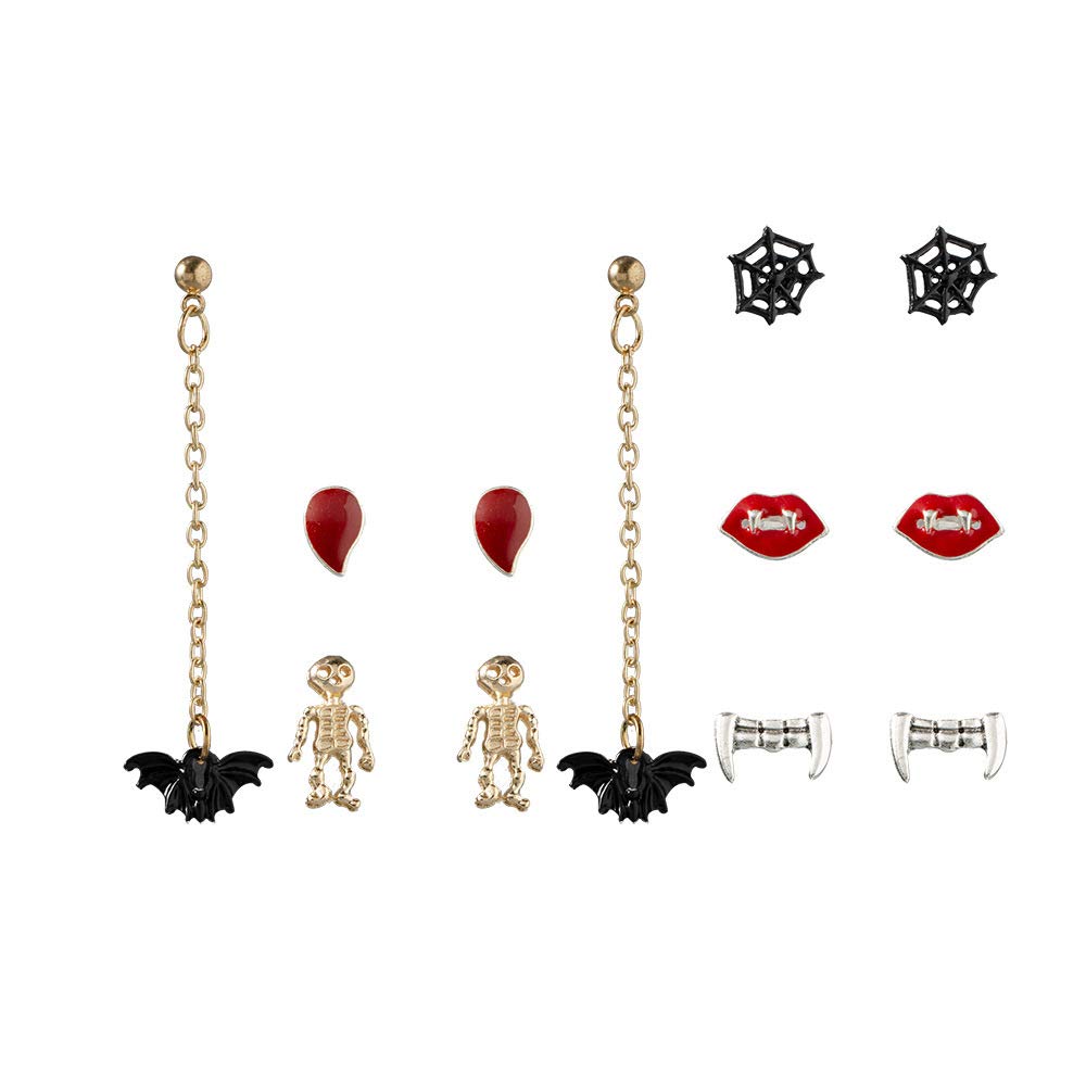 6-10 Pairs Halloween Earrings Set for Women - Spooky Witch, Spider Web, Blood Lips, Bat Fangs, Skull & Pumpkin Dangle Earrings | Perfect for Halloween Parties, Costume Accessories & Gift Giving