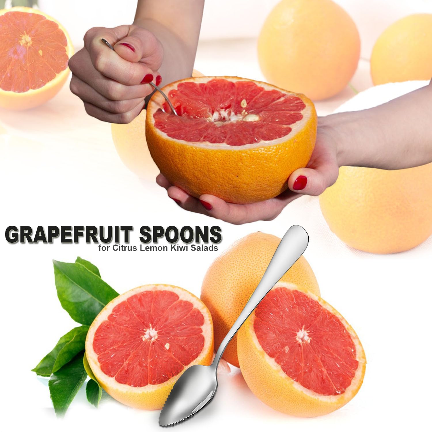 Premium Serrated Stainless Steel Grapefruit Spoons - Citrus Fruit Utensil for Grapefruit, Lemon, Kiwi, Melon & Salads | Perfect for Breakfast, Brunch & Healthy Snacking