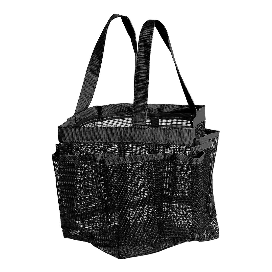 uxcell Portable Shower Caddy with 7 Mesh Pockets - Quick Dry Hanging Toiletry Bag & Bath Organizer for Shampoo, Conditioner, Soap | Water-Resistant Oxford Fabric | Perfect for Bathroom, Dorm, Travel & Camping (Black)