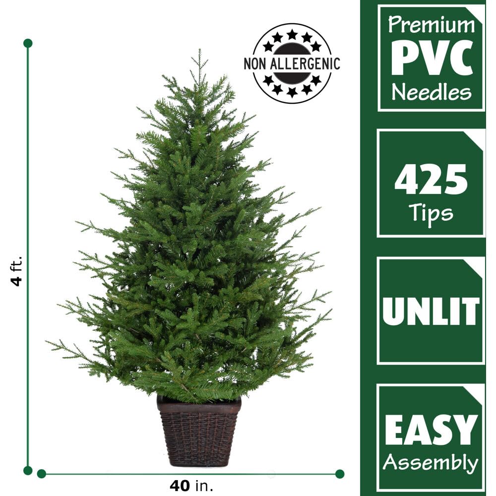 Fraser Hill Farm 4-Foot Artificial Adirondack Potted Christmas Tree Decor - No Lights - Perfect for Indoor Holiday Decor, Porch, and Festive Home Décor