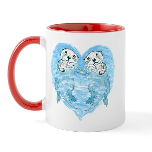 White/Red Inside - Sea Otters Holding Hands Mug