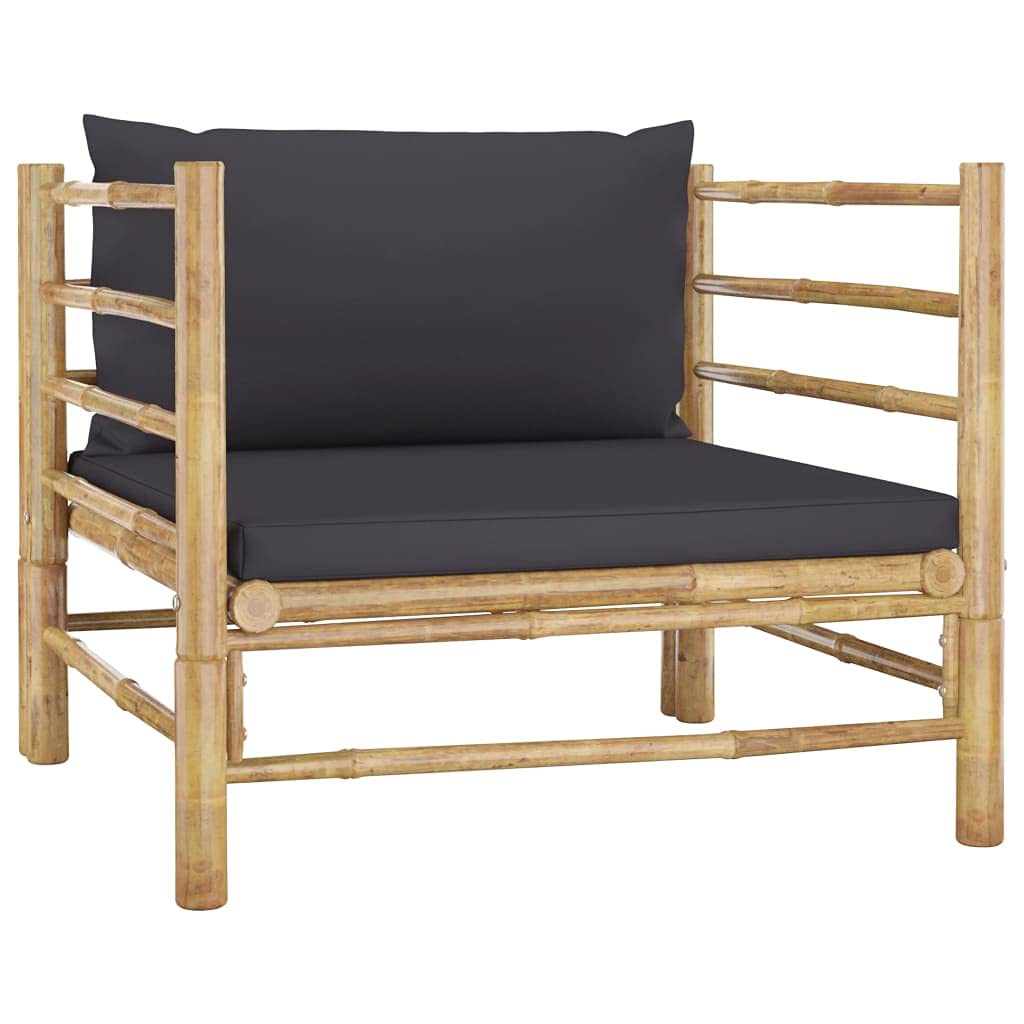 Yeacher Outdoor Garden Sofa with Dark Gray Cushions - Bamboo Patio Furniture Set for Backyard, Porch, Poolside & Balcony Relaxation