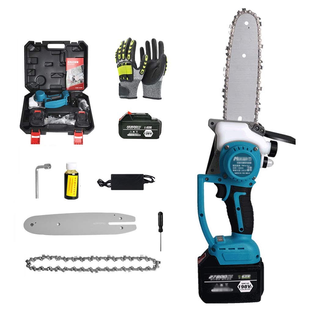 Lightweight Cordless Chainsaw with Brushless Copper Motor - 128VF Battery-Powered Chainsaw Kit for Tree Cutting, Pruning & Landscaping - Includes 2 Batteries, Gloves & Box Packaging (Color: Chainsaw Kit-A) - Perfect for Home Garden Maintenance, Wood Cutting, and DIY Projects