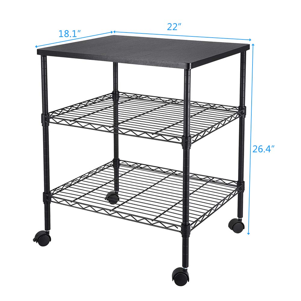 Savins 3-Tier Rolling Utility Cart - Heavy Duty Mobile Printer Stand, Microwave Kitchen Cart with Wheels for Office, Home & Dorm Organization